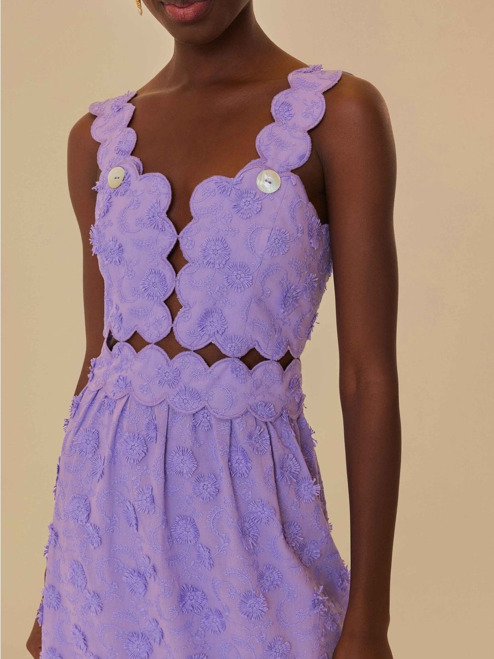Farm Rio Lilac 3D Flower Sleeveless Midi Dress (Small) - Picture 9 of 10